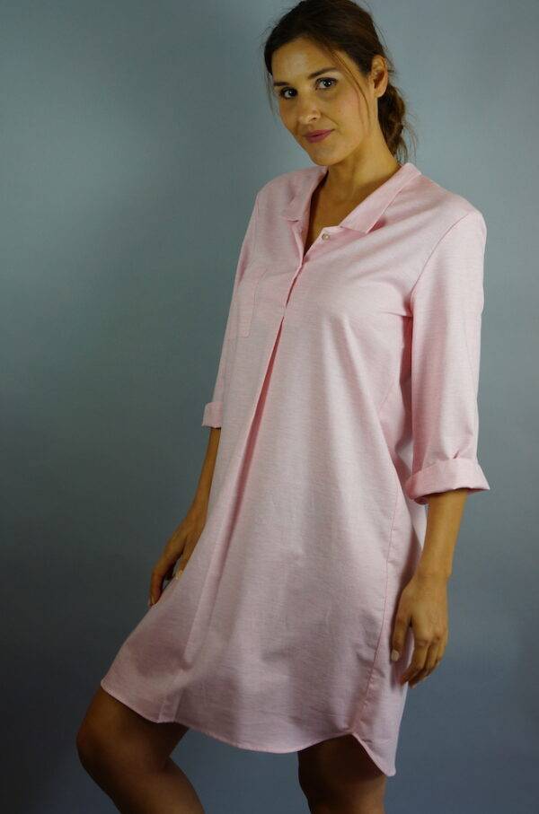 Chemise de nuit liquette en pilou rose coton